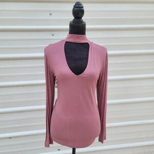 NWT $75 Shore Made in California Women's Mock-Neck Keyhole Top USA Rose Pink M